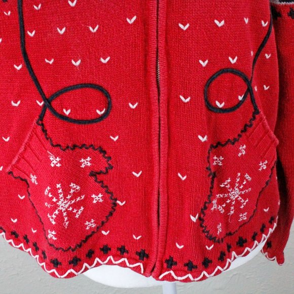 Designers Originals Studio Joy Christmas holiday sweater cardigan mitten pockets - Picture 5 of 8